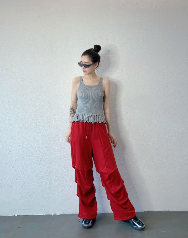 Grey Tassel Ribbed Vest #250425